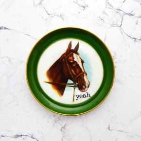 Wandteller Herr Fuchs yeah Typo Pferd mini 10cm Wohnen vintage gold grün