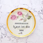 Wandteller Typo Seemanns Braut Herr Fuchs Blumen Gold 19 cm vintage Bunt Rosa