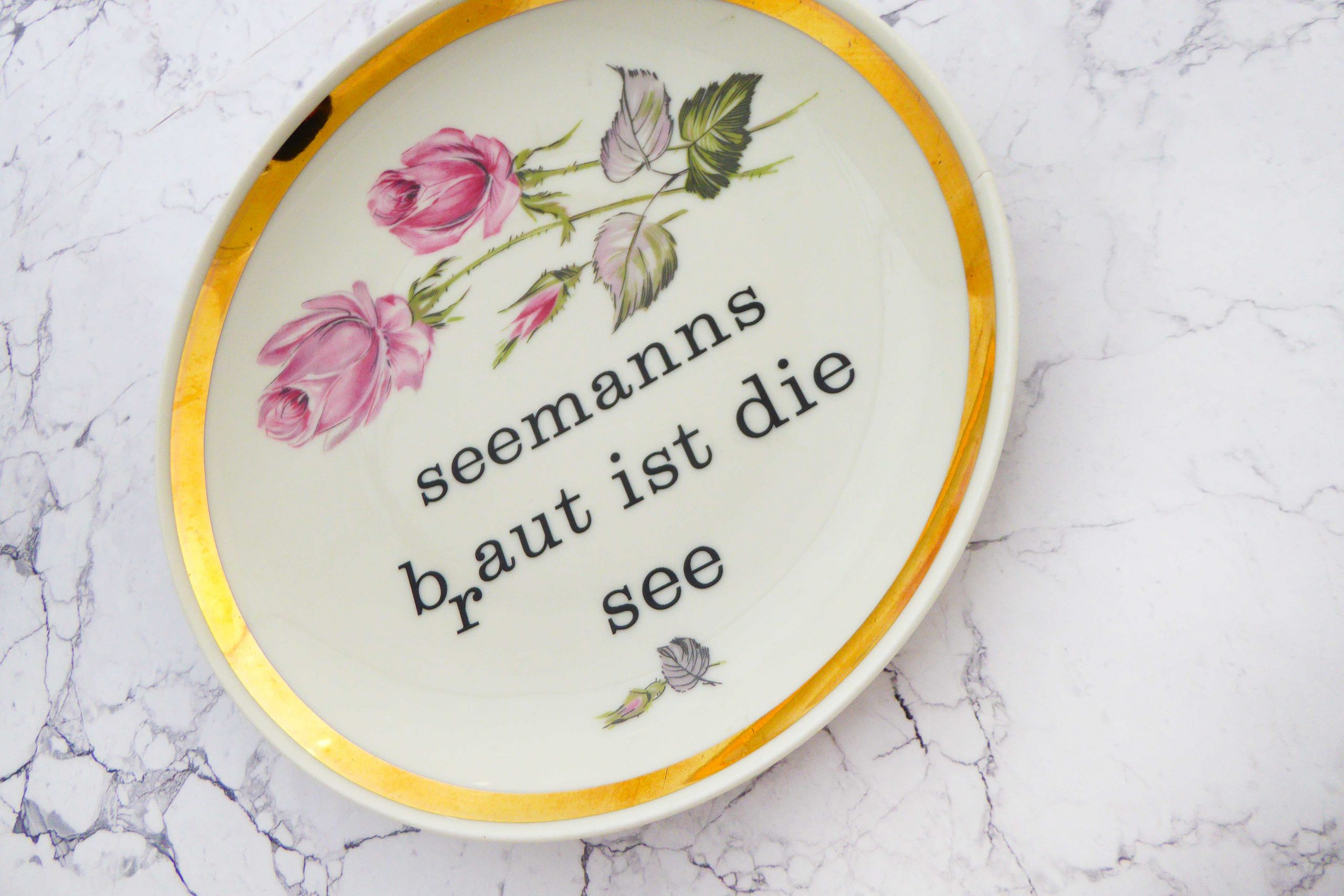 Wandteller Typo Seemanns Braut Herr Fuchs Blumen Gold 19 cm vintage Bunt Rosa – Bild 2