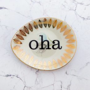 Wandteller oha Typo Herr Fuchs mini 11cm gold bunt Blume Schnack vintage oval