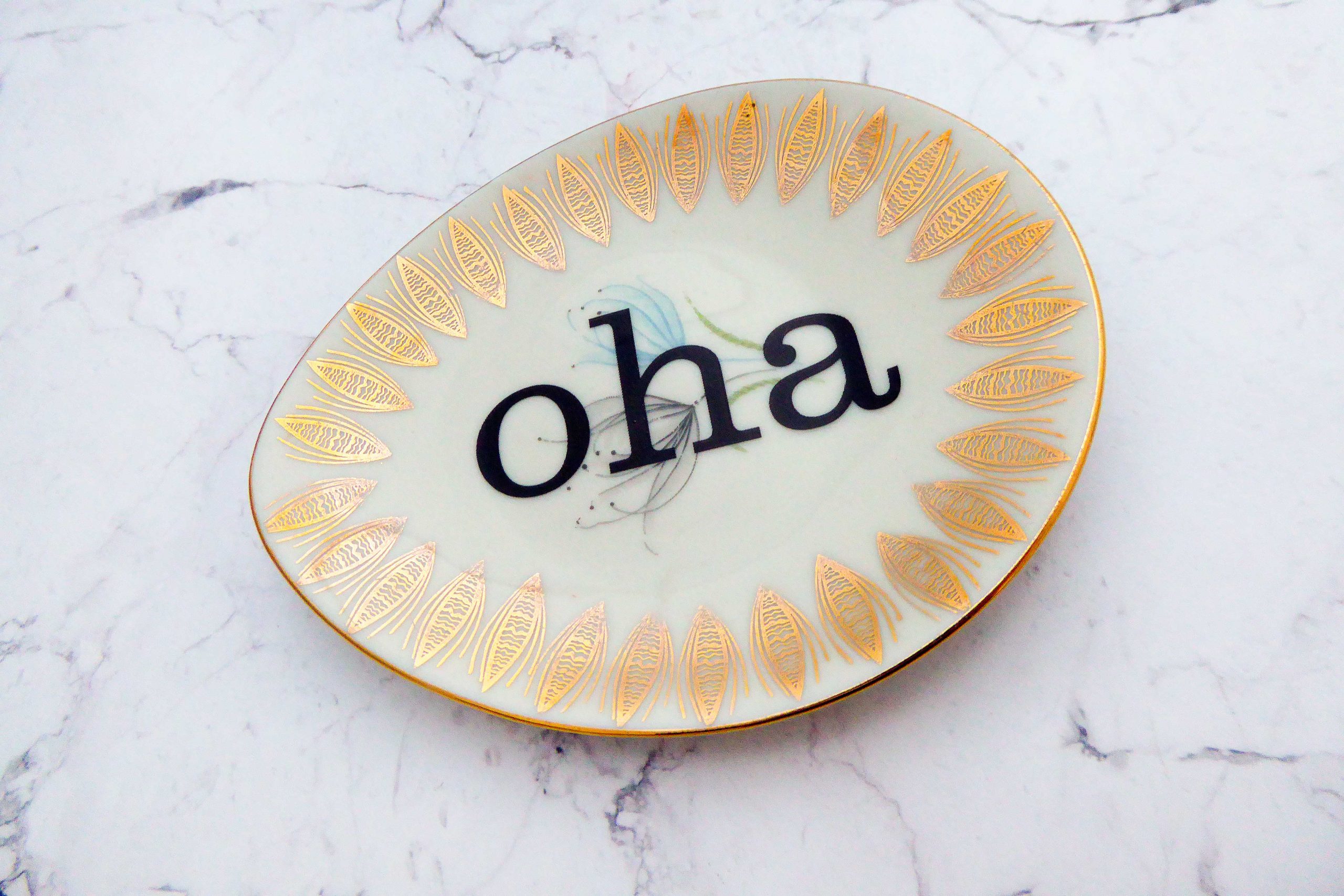 Wandteller oha Typo Herr Fuchs mini 11cm gold bunt Blume Schnack vintage oval – Bild 2