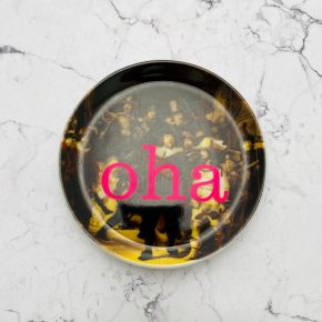 Wandteller Typo oha vintage Herr Fuchs mini neonpink braun gold 10cm Gemälde