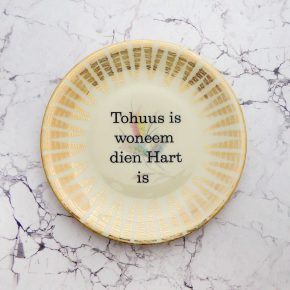 Wandteller Typo Tohuss vintage Herr Fuchs Teller plattdeutsch Blumen 19cm Bunt Gold