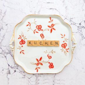 Wandteller Kuchen Vintage Herr Fuchs Deko Küche 19cm Food Blumen Rot Gold eckig