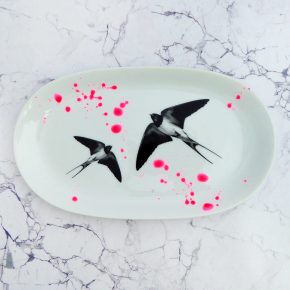 Wandteller Platte Herr Fuchs Schwalbe Wohnen 23cm neonpink Kleckse vintage