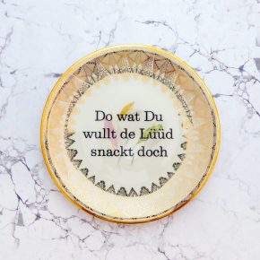 Wandteller Typo Do wat du wullt vintage Herr Fuchs Teller Gold Bunt 19cm Muster Blätter