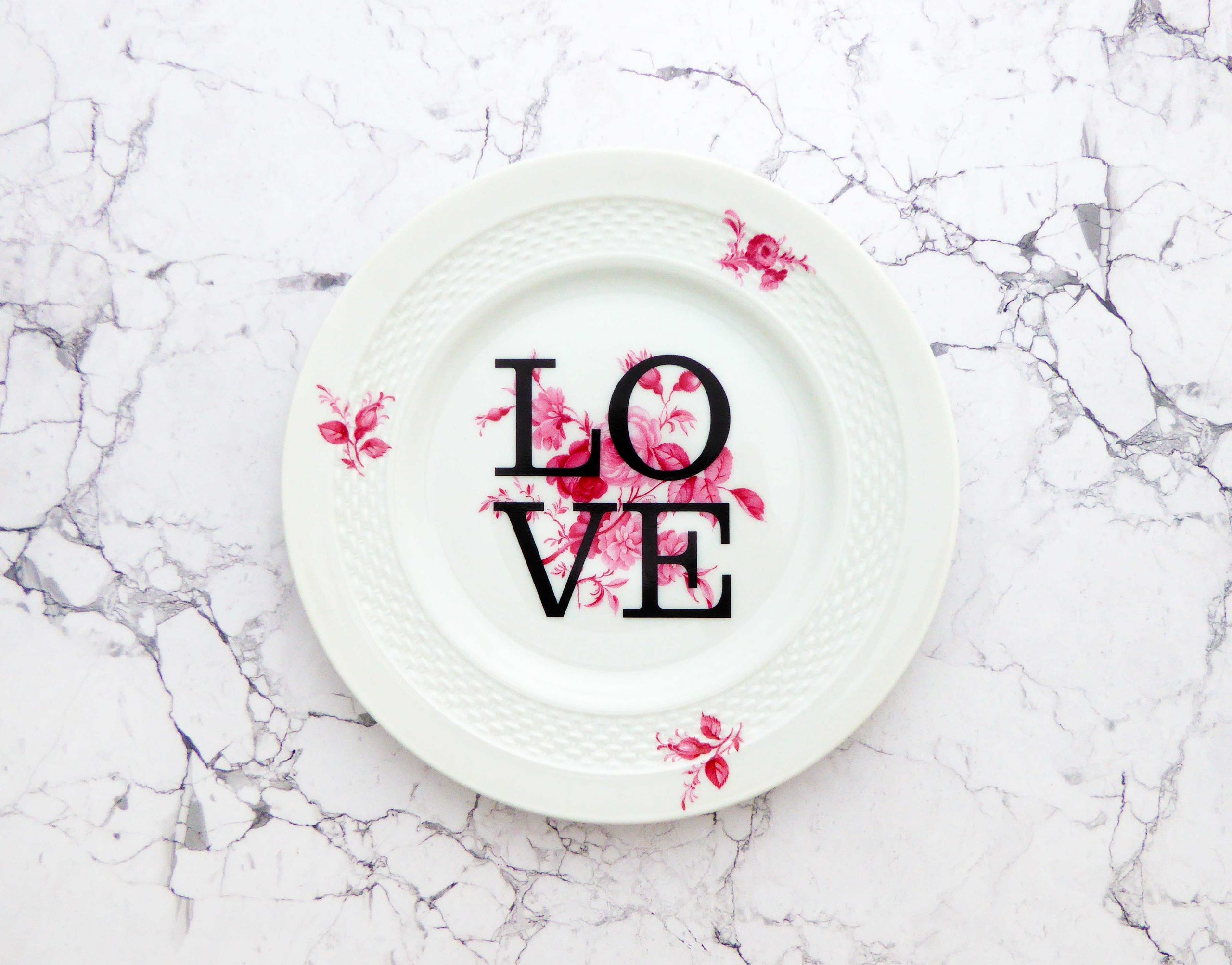 Wandteller Herr Fuchs Typo Love Gold mini 19cm Blume rot wohnen vintage burgund