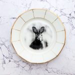 Wandteller Hase vintage Herr Fuchs Teller Gold Muster 19cm Streifen