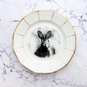 Wandteller Hase vintage Herr Fuchs Teller Gold Muster 19cm Streifen