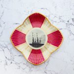 Wandteller Hamburger Hafen Kräne Rot/Gold vintage Herr Fuchs Teller eckig 21cm Muster