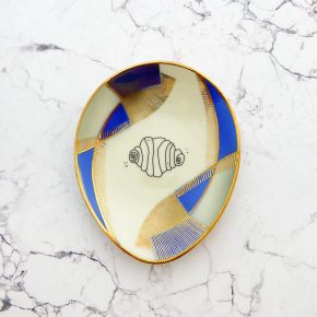 Wandteller Franzbrötchen vintage Herr Fuchs Teller Blau Gold 12cm Hamburg Wohnen oval