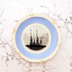 Wandteller Hamburg Hafen Kräne Herr Fuchs 19cm blau/gold Muster vintage