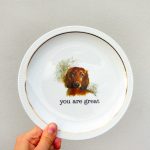 Wandteller Typo you are great Herr Fuchs  Dackel Hund 19cm Gold vintage Wohnen