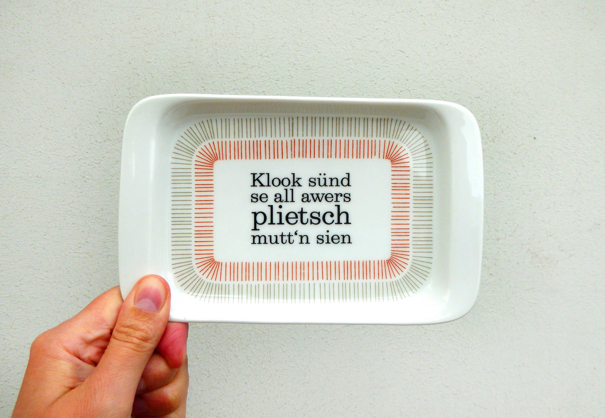 Wandteller Typo plietsch vintage Herr Fuchs Platte Muster plattdeutsch 17cm Streifen – Bild 2
