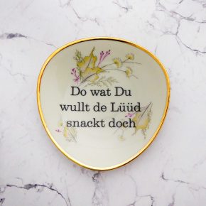 Wandteller Do wat du wullt Typo Herr Fuchs mini 10cm Blumen Bunt gold vintage