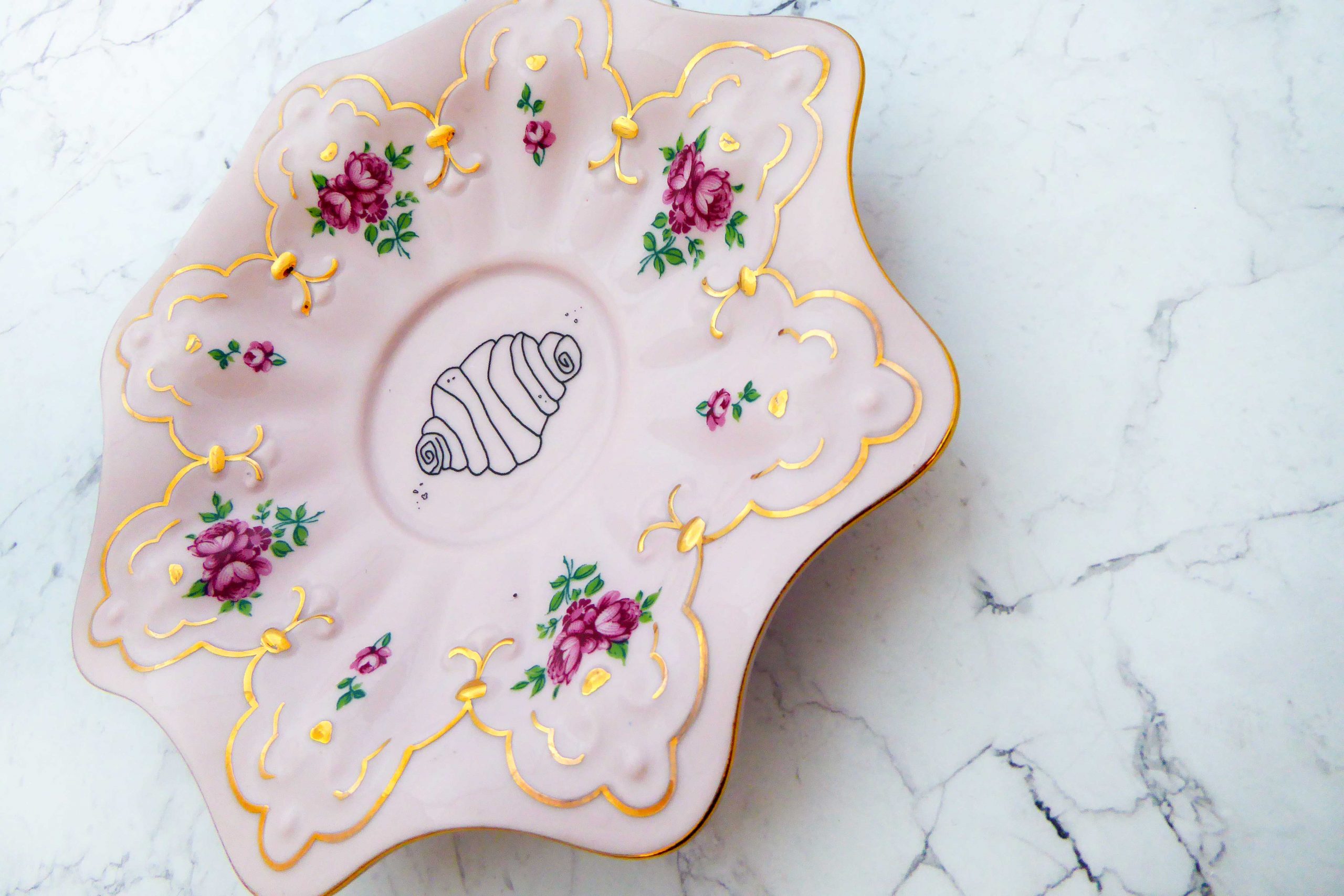 Wandteller Herr Fuchs Franzbrötchen Blume Gold rosa 16cm #perfekt vintage Wohnen – Bild 2