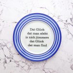 Wandteller Typo Glück vintage Herr Fuchs Teller Ringe plattdeutsch 19cm Blau Weiß