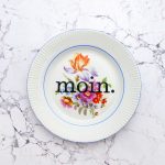 Wandteller moin. Typo Herr Fuchs Blumen Vintage  Blau 19cm Bunt