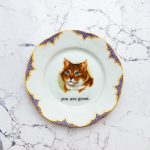 Wandteller Typo you are great Blau Goldrand Herr Fuchs  Katze 15cm Wohnen vintage Muster