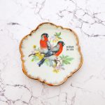Wandteller nützt ja nix Typo Herr Fuchs 14cm bunte Blume Vögel  vintage Dompfaff