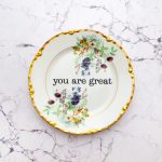 Wandteller you are great vintage Herr Fuchs Teller  14cm Blumen gold Bunt medi