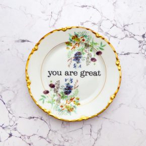 Wandteller you are great vintage Herr Fuchs Teller  14cm Blumen gold Bunt medi