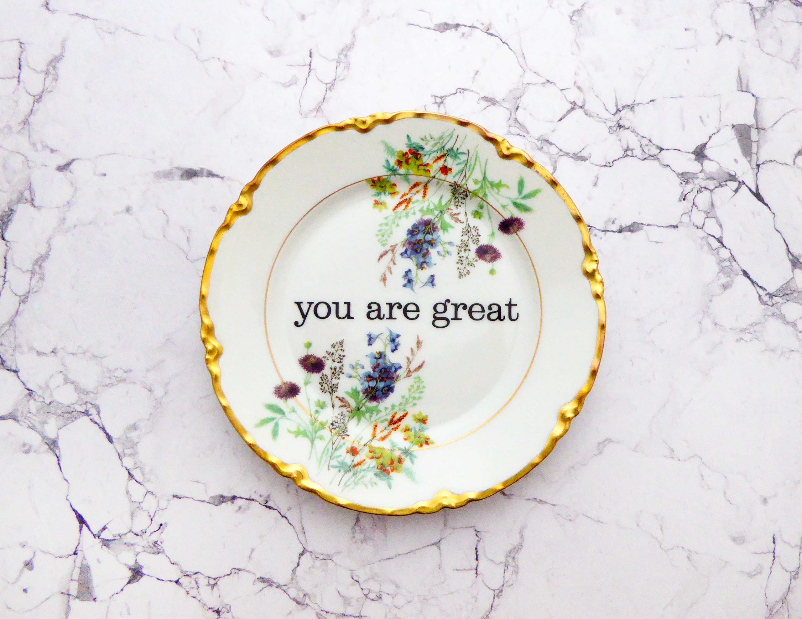 Wandteller you are great vintage Herr Fuchs Teller 14cm Blumen gold Bunt medi