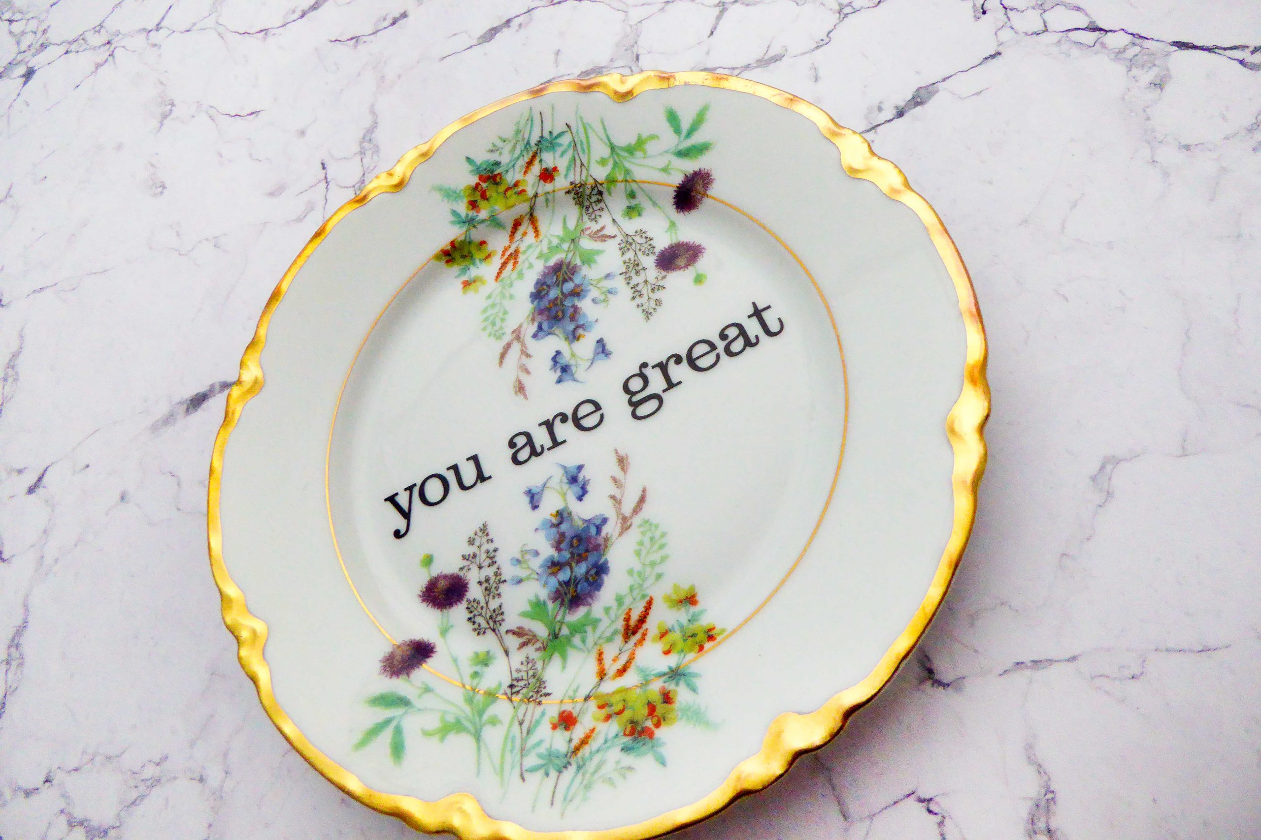 Wandteller you are great vintage Herr Fuchs Teller 14cm Blumen gold Bunt medi – Bild 2