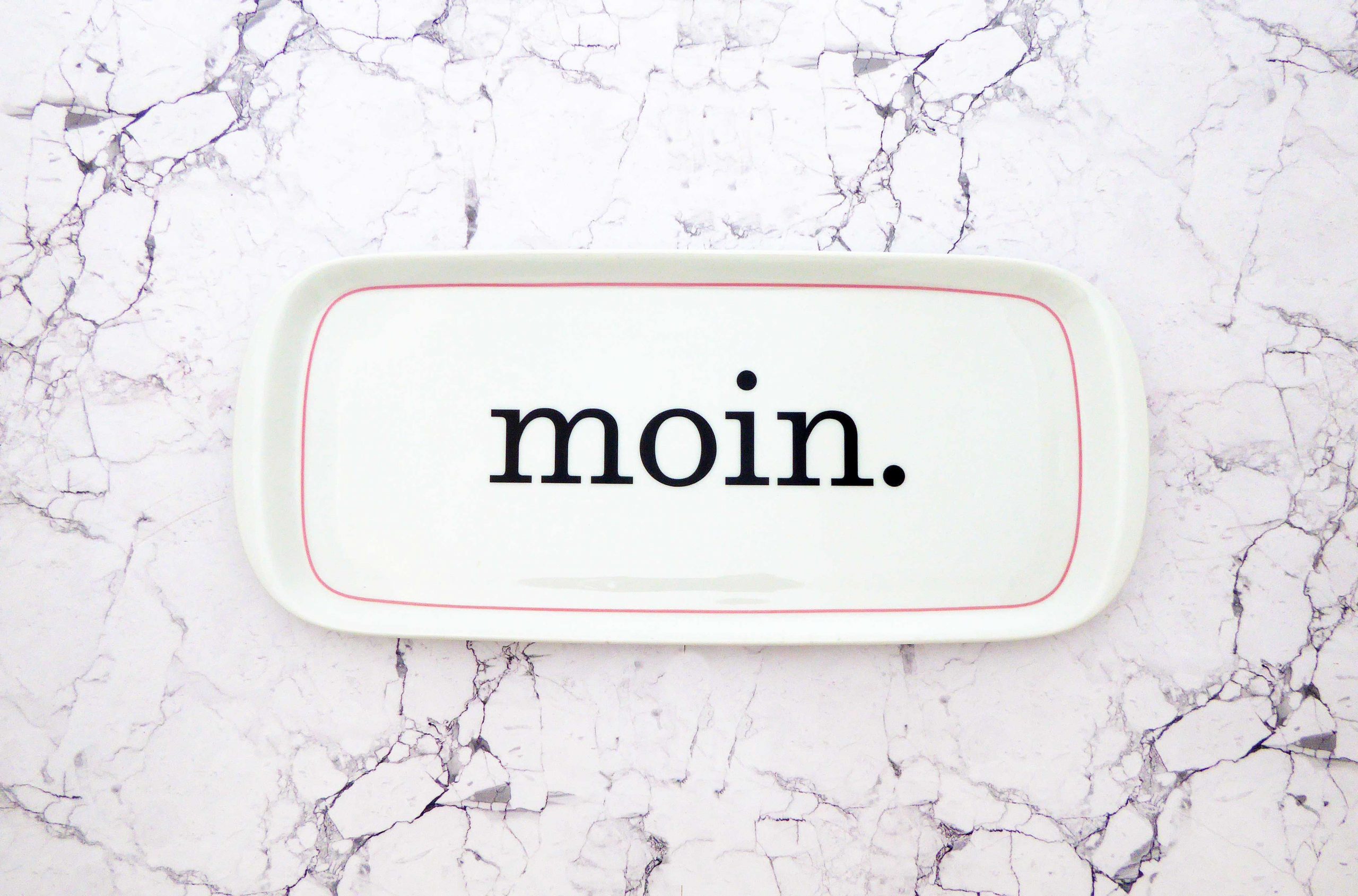 Wandteller Platte Herr Fuchs moin. Typo länglich 35cm rosa vintage