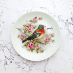 Wandteller Herr Fuchs Typo yeah 19cm Vogel Wohnen vintage Blumen