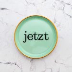 Wandteller Typo jetzt vintage Herr Fuchs mini Türkis 10cm Gold