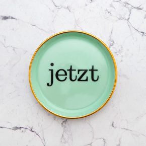 Wandteller Typo jetzt vintage Herr Fuchs mini Türkis 10cm Gold