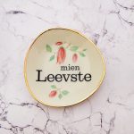 Wandteller Herr Fuchs mien Leevste Typo Blumen mini klein 10cm Bunt Gold vintage oval