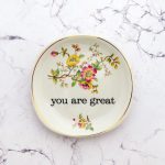 Wandteller you are great vintage Herr Fuchs Teller eckig mini 11cm Blumen gold Bunt