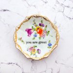 Wandteller you are great vintage Herr Fuchs Teller  mini 10cm Blumen gold Bunt Ecken