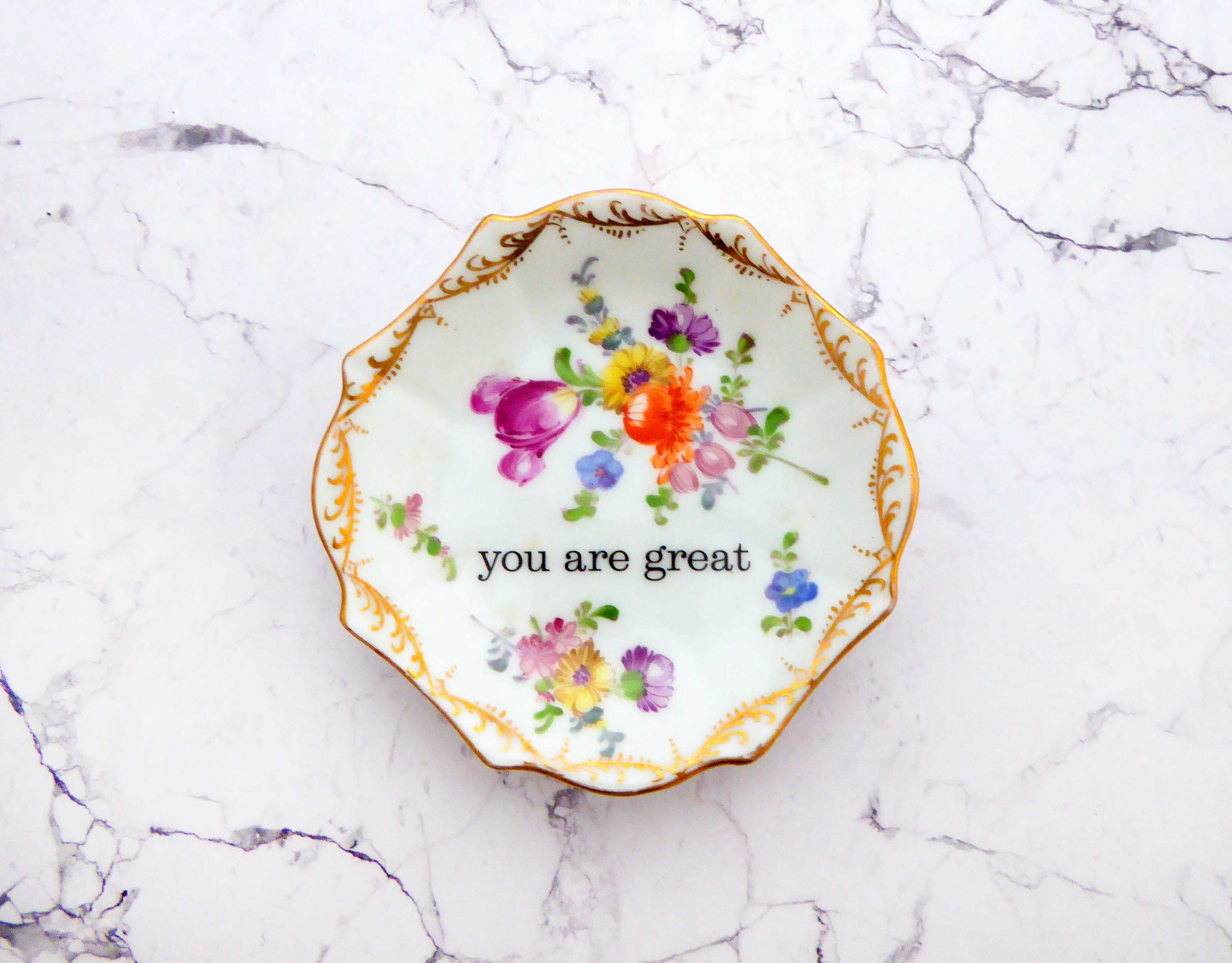 Wandteller you are great vintage Herr Fuchs Teller mini 10cm Blumen gold Bunt Ecken