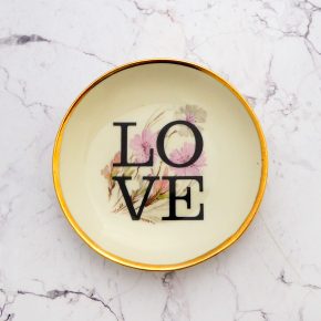 Wandteller Herr Fuchs Typo Love Gold mini 10cm Blumen wohnen vintage rosa