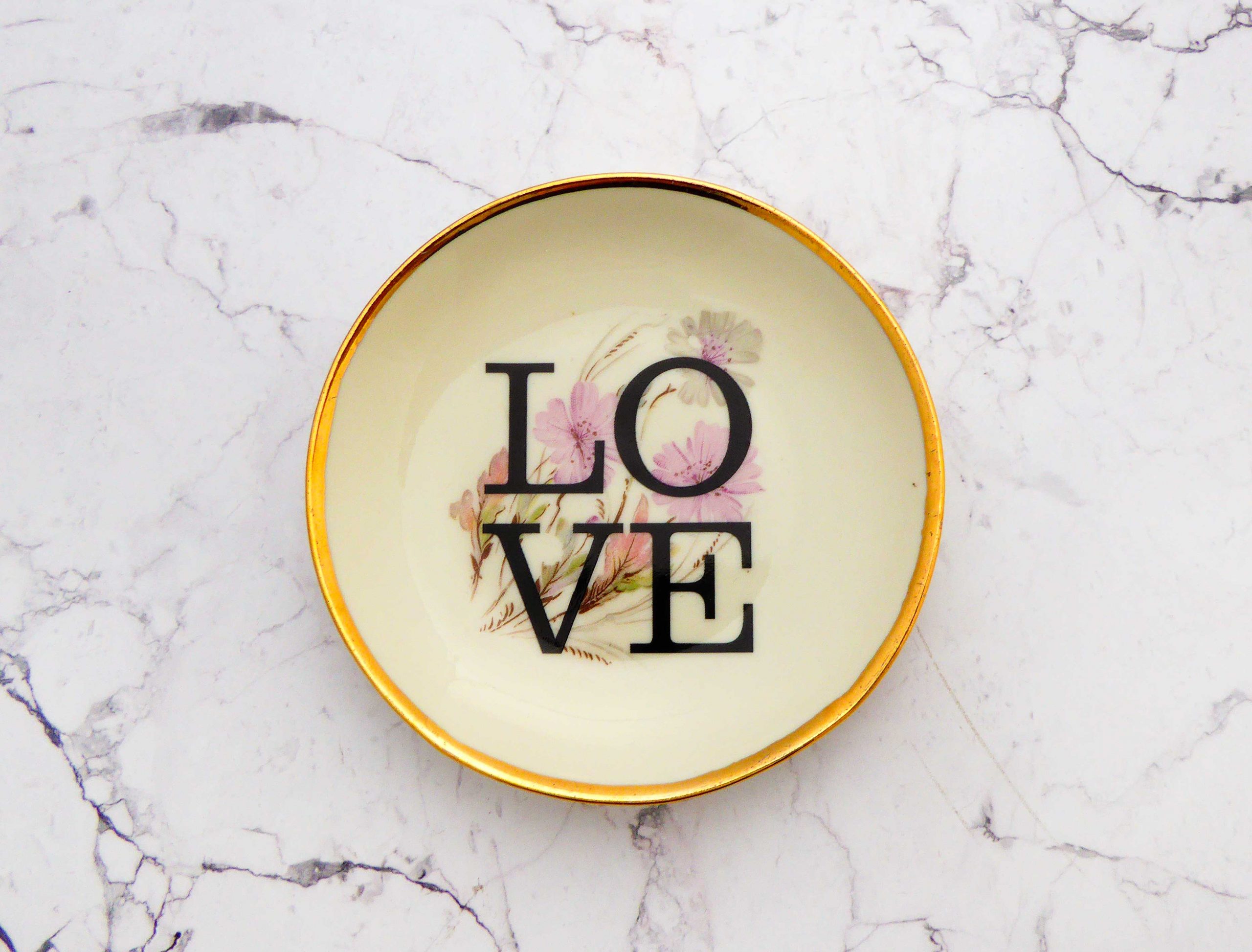 Wandteller Herr Fuchs Typo Love Gold mini 10cm Blumen wohnen vintage rosa