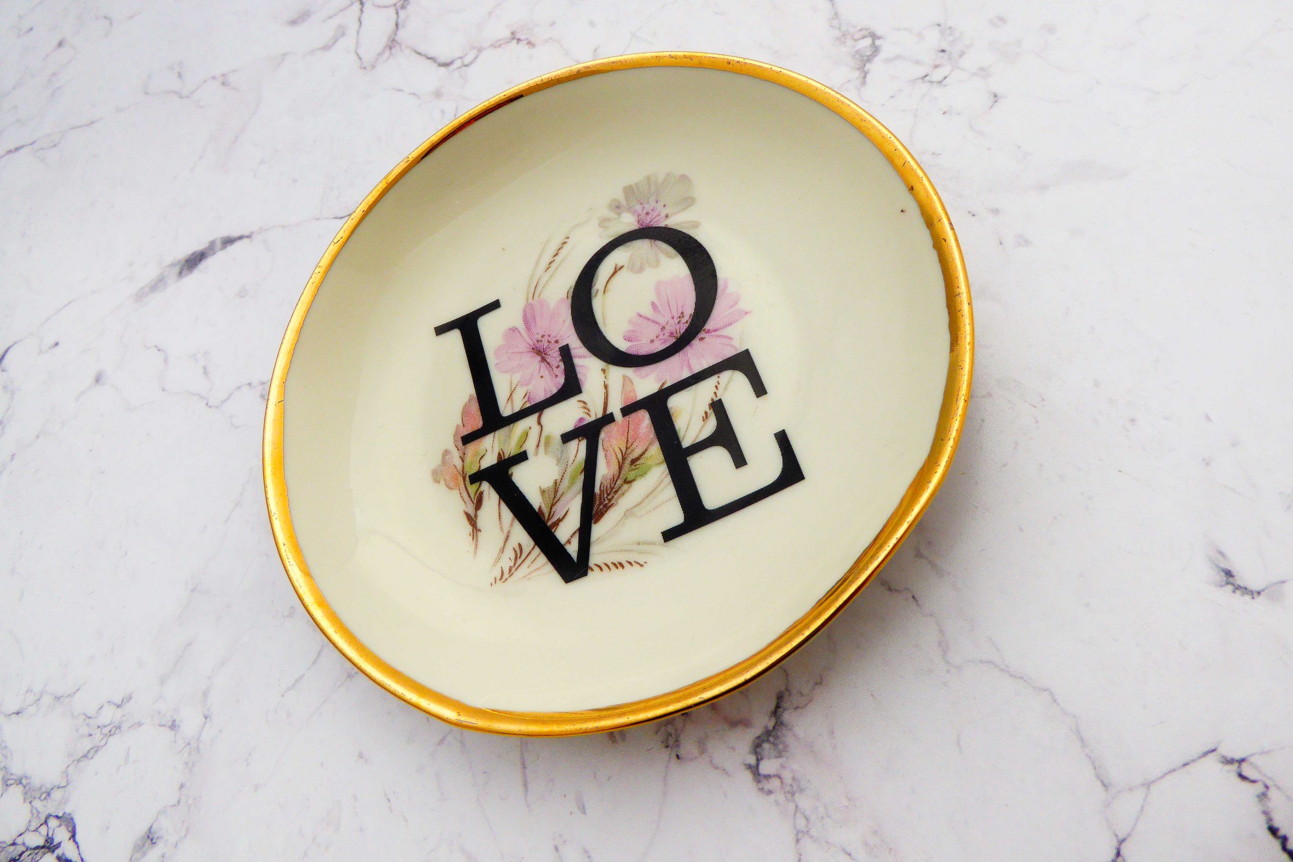 Wandteller Herr Fuchs Typo Love Gold mini 10cm Blumen wohnen vintage rosa – Bild 2