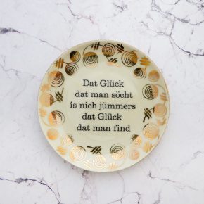 Wandteller Glück Typo Herr Fuchs mini 11cm gold plattdeutsch vintage Muster