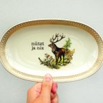Wandteller Platte Herr Fuchs Typo nützt ja nix Hirsch Gold Wohnen 24cm vintage