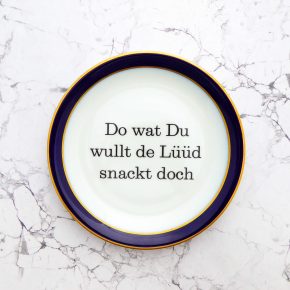 Wandteller Typo Do wat du wullt vintage Herr Fuchs Blau/Gold 19cm