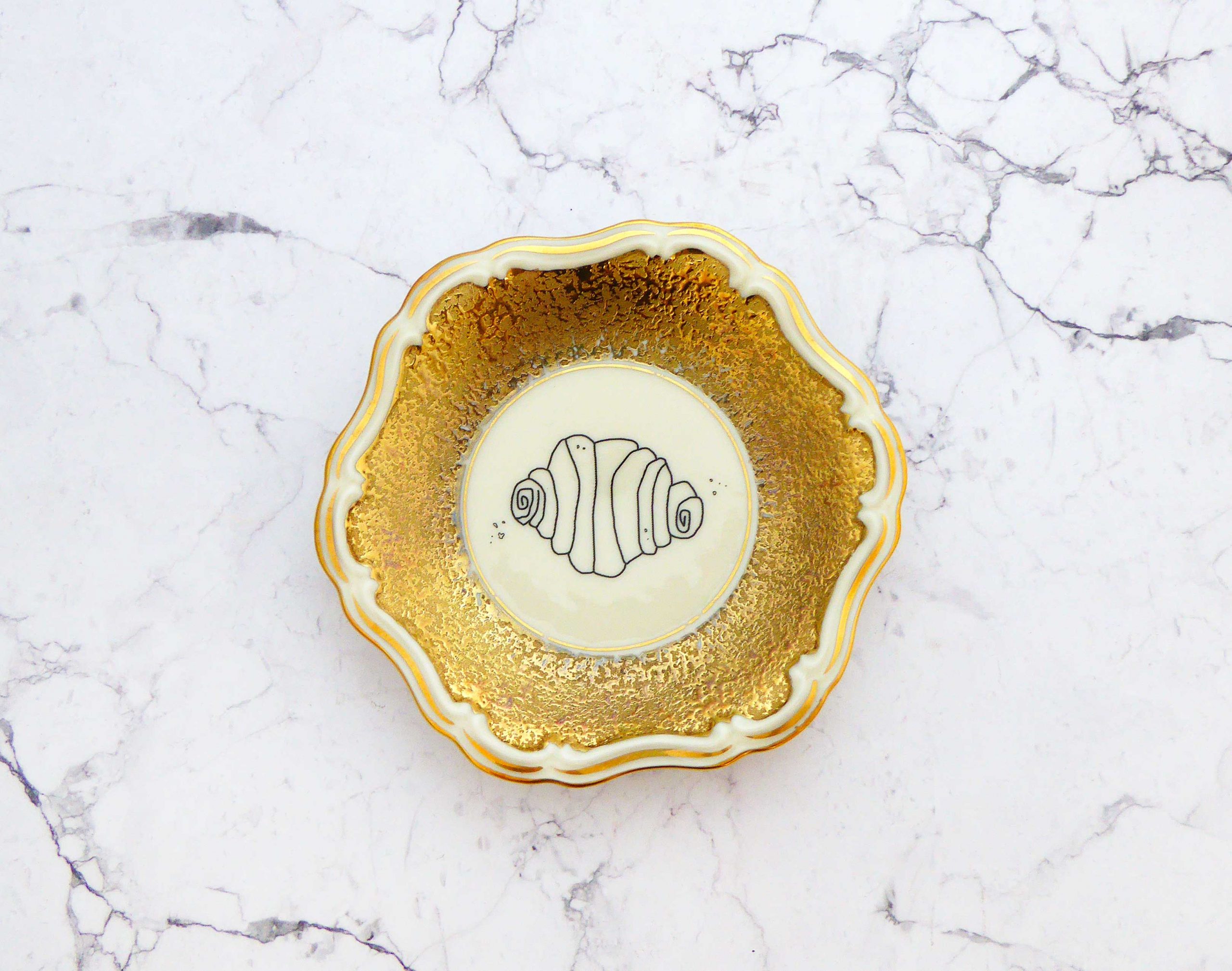 Wandteller Franzbrötchen vintage Herr Fuchs Teller Gold 10cm Hamburg Wohnen Breiter Rand