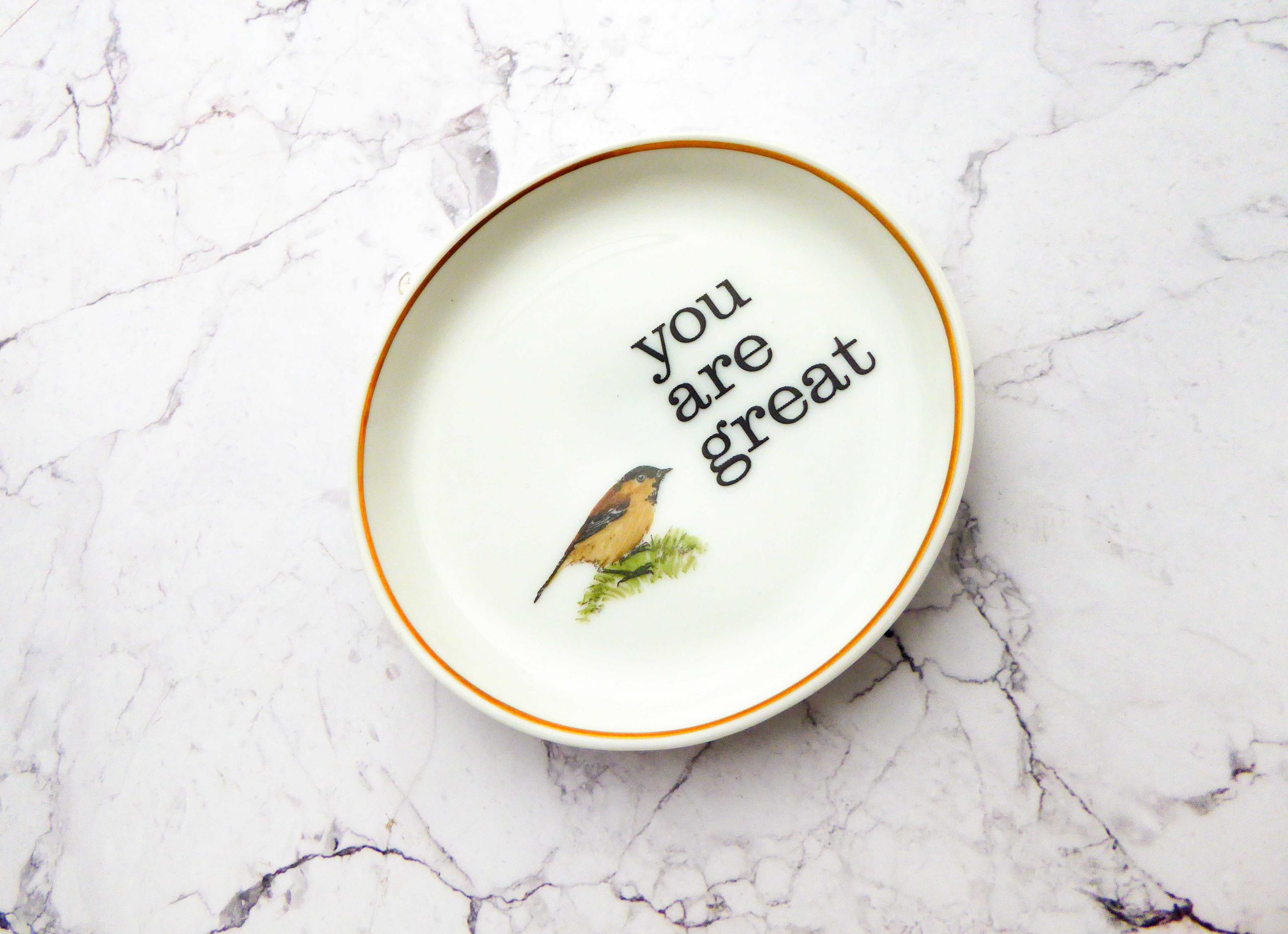 Wandteller Herr Fuchs Typo you are great Goldrand mini Vogel 9cm minimini – Bild 2