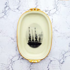 Wandteller Platte Herr Fuchs Hamburger Kräne gold Wohnen vintage 32cm