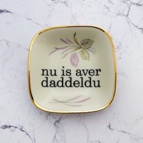 Wandteller daddeldu Typo Herr Fuchs mini 9cm gold plattdeutsch vintage eckig Blume