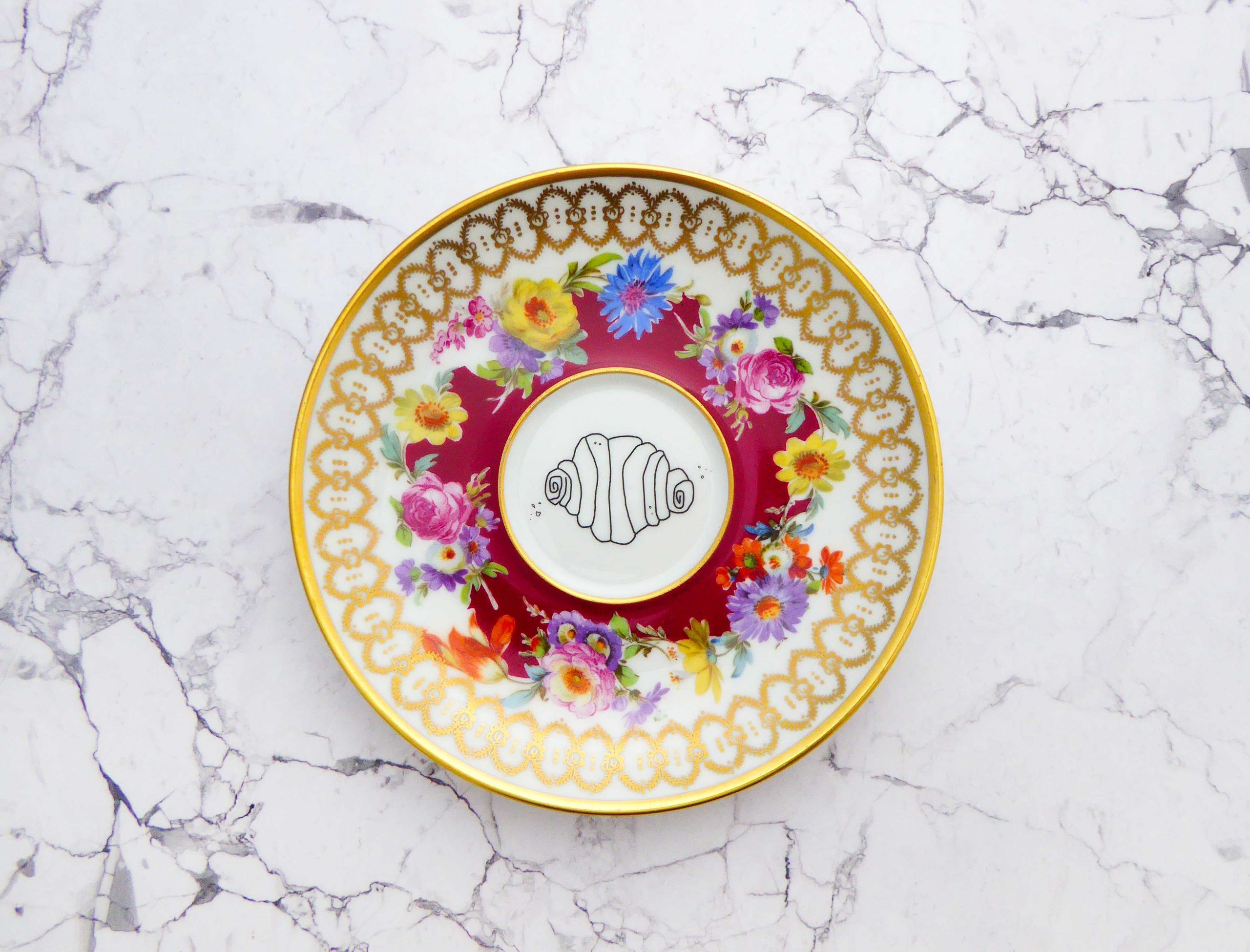 Wandteller Franzbrötchen vintage Herr Fuchs Teller Blume Bunt Gold 15cm Hamburg Wohnen