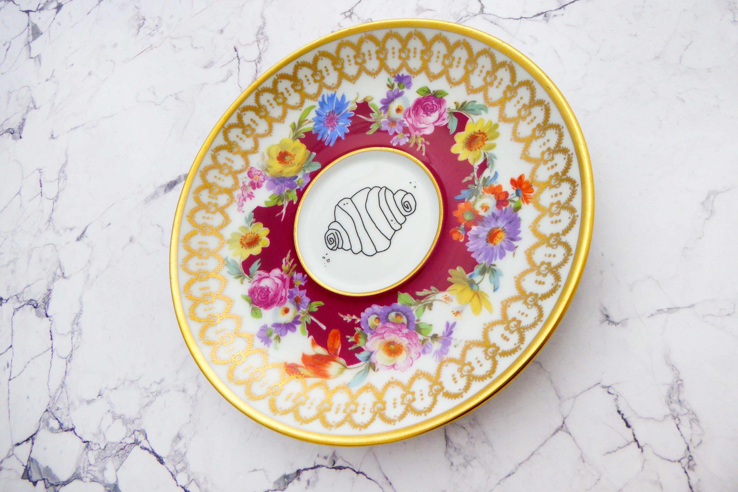 Wandteller Franzbrötchen vintage Herr Fuchs Teller Blume Bunt Gold 15cm Hamburg Wohnen – Bild 2