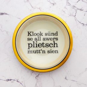 Wandteller plietsch Typo Herr Fuchs mini 10cm gold Ringe vintage Wohnen plattdeutsch