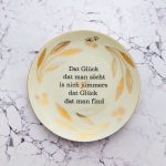 Wandteller Typo Glück vintage Herr Fuchs Teller plattdeutsch Gold 19cm  Muster Pflanzen Sterne